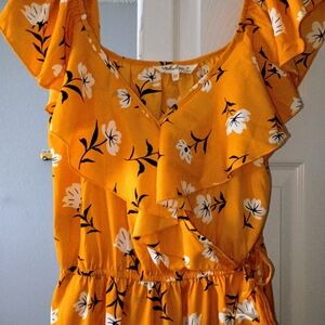 Wild Fable Mustard Floral Ruffle Blouse